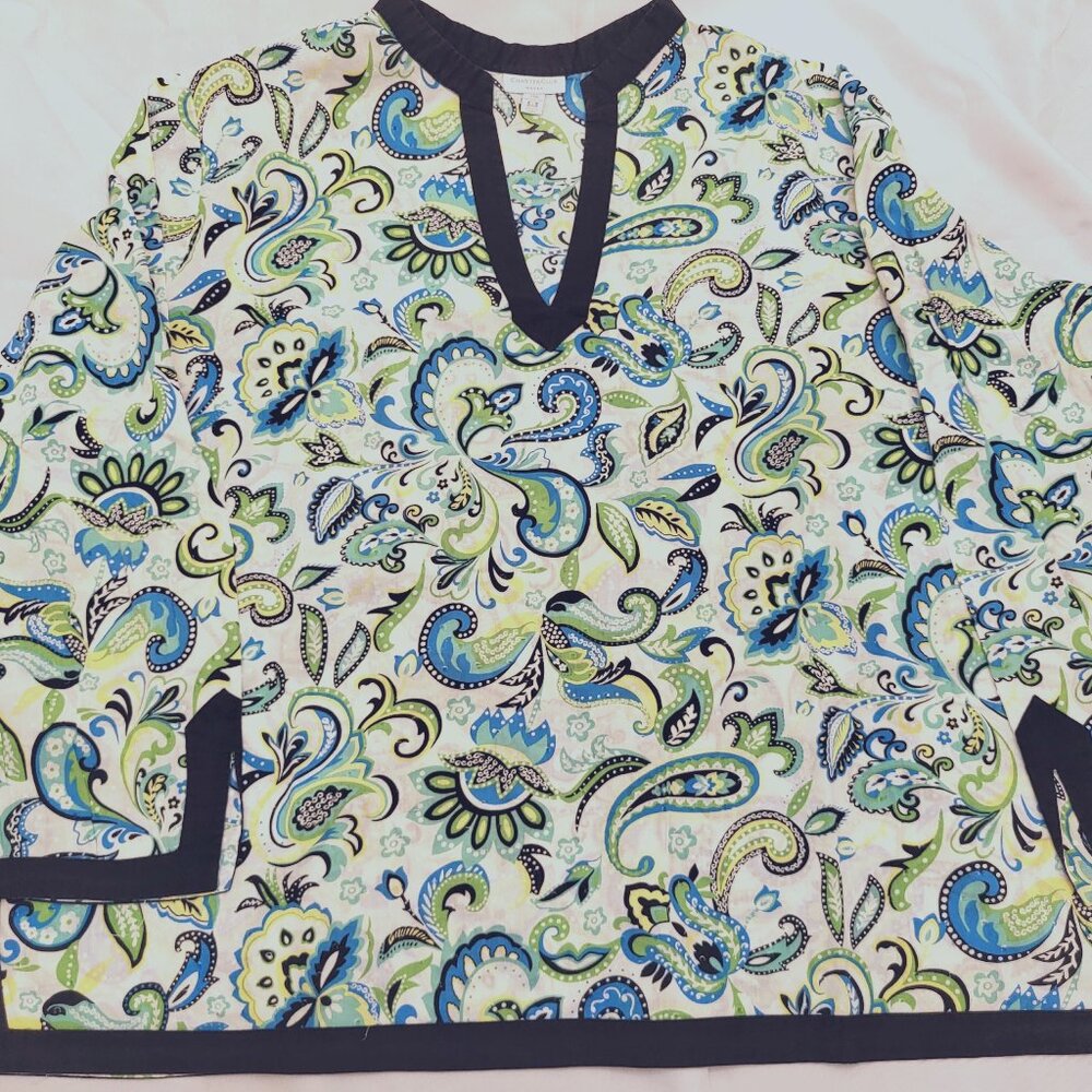 Womens size 22 Paisley Print Blouse with Black Trim